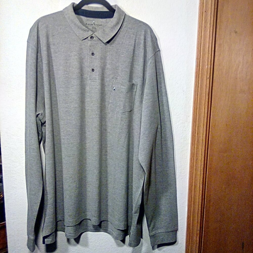 NWT-Taihor Tailor Vintage Shirt Polo Long Sleeves Grey Men's Size: 3XL